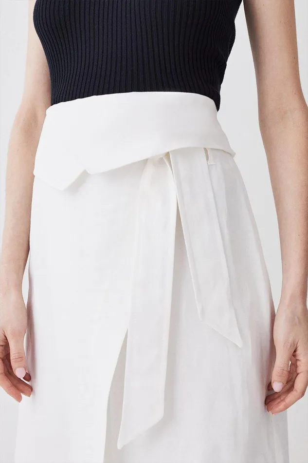 Skirts Women Karen Millen Linen Wrap Belted Midi Skirt Ivory