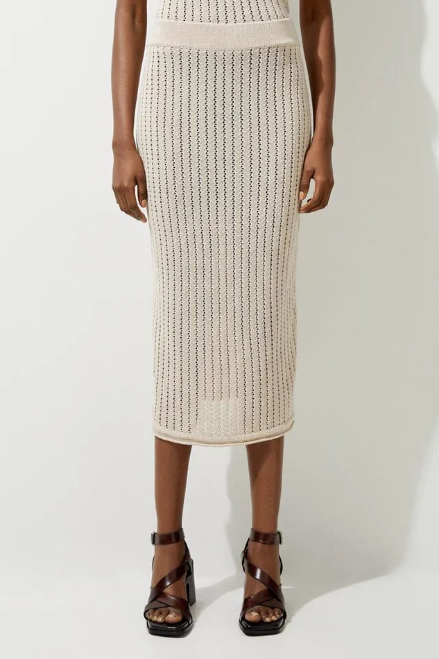 Skirts Women Karen Millen Open Stitch Detail Knit Midi Skirt Sand
