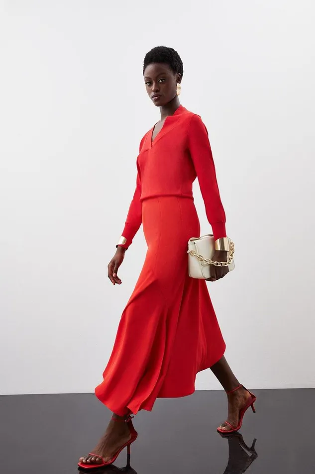 Skirts Women Karen Millen Tailored Asymmetric Hem Detail Skirt Red