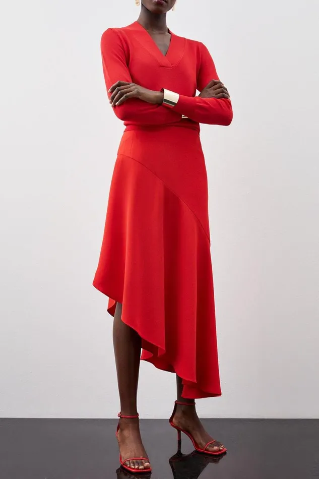 Skirts Women Karen Millen Tailored Asymmetric Hem Detail Skirt Red