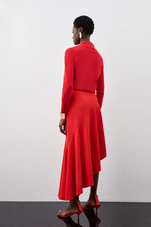 Skirts Women Karen Millen Tailored Asymmetric Hem Detail Skirt Red