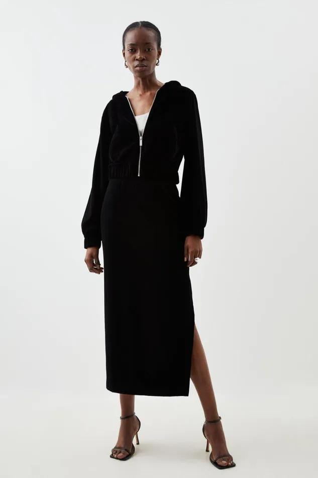 Skirts Women Karen Millen Tailored Slinky Velvet Midi Skirt Black