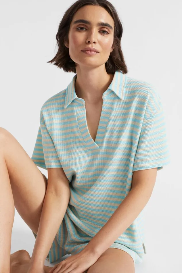 Sleepwear Woman Seed Heritage Stripe Waffle PJ Tee And Short Set Shimmer Blue Stripe