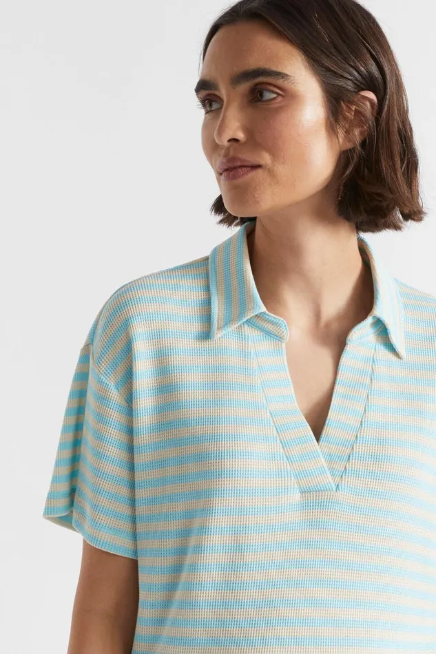 Sleepwear Woman Seed Heritage Stripe Waffle PJ Tee And Short Set Shimmer Blue Stripe