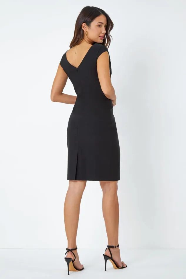 Sleeveless Pleat Detail Stretch Dress Women Roman Dresses