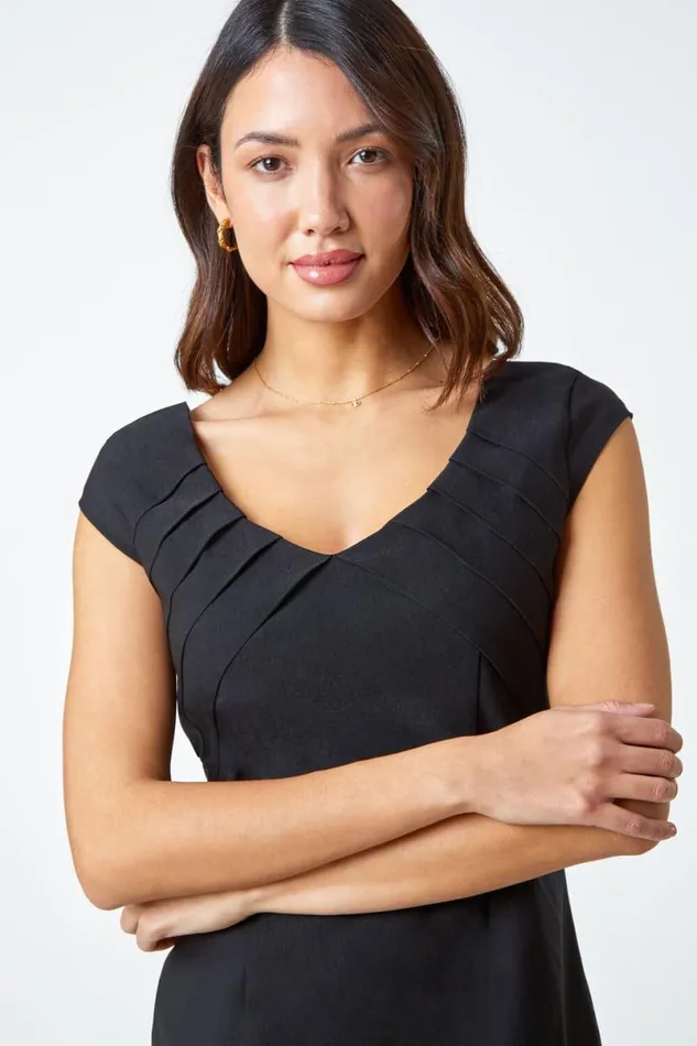 Sleeveless Pleat Detail Stretch Dress Women Roman Dresses