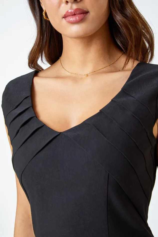Sleeveless Pleat Detail Stretch Dress Women Roman Dresses