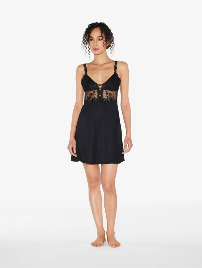 Slip Dress In Black Modal With Embroidered Tulle Sleepwear La Perla Slips and Dresses