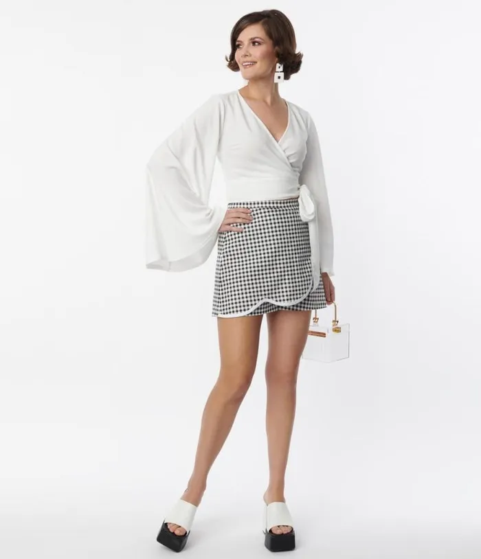 Smak Parlour Black and White Gingham Faux Wrap Scalloped Skort ClothingPlus Unique Vintage Skirts Smak Parlour Black and White Gingham Faux Wrap Scalloped Skort ClothingPlus Unique Vintage Skirts