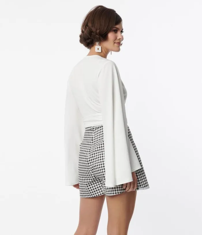 Smak Parlour Black and White Gingham Faux Wrap Scalloped Skort ClothingPlus Unique Vintage Skirts