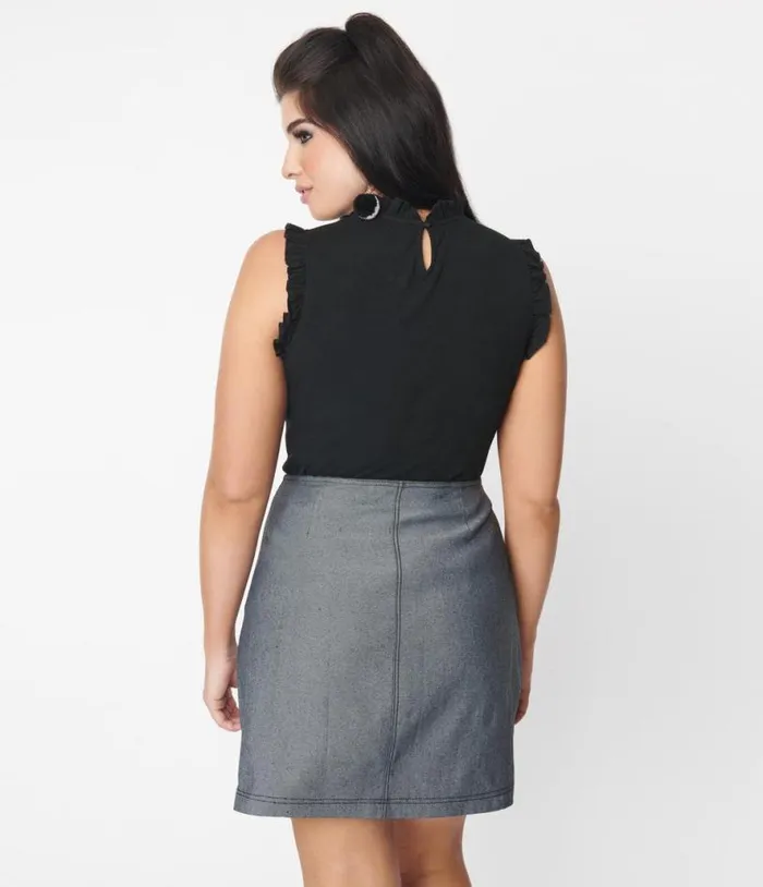 Smak Parlour Black Denim Tulip Mini Skirt ClothingPlus Unique Vintage Skirts