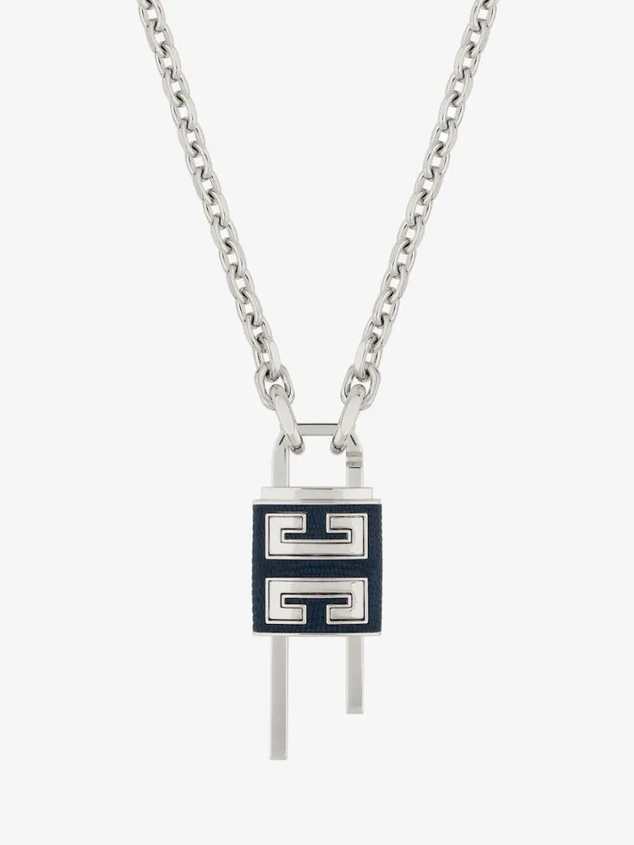 Small Lock Necklace In Metal And Leather Bluesilvery Men Givenchy Jewelry