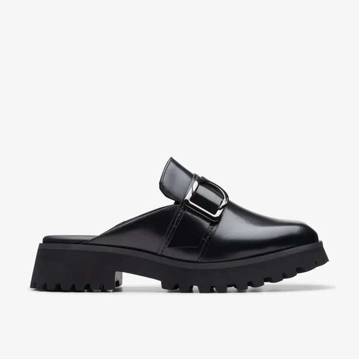 Stayso Free Black Leather Women Clarks Clogs and Mules