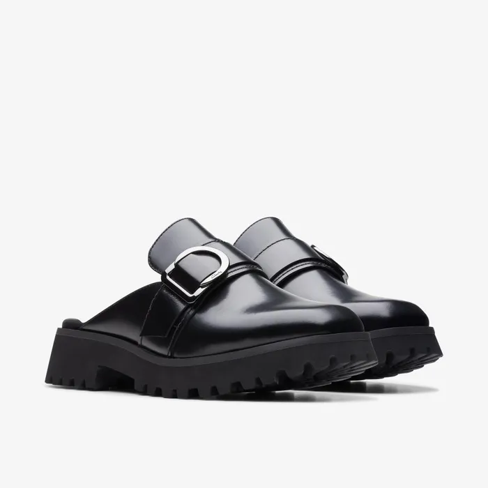 Stayso Free Black Leather Women Clarks Clogs and Mules