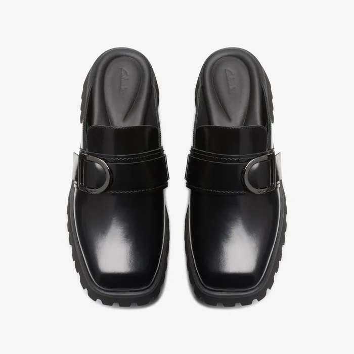Stayso Free Black Leather Women Clarks Clogs and Mules