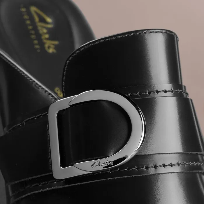 Stayso Free Black Leather Women Clarks Clogs and Mules