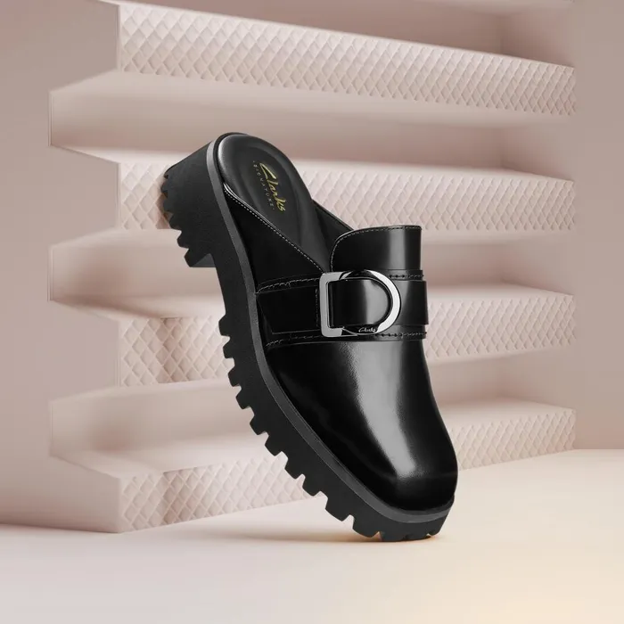Stayso Free Black Leather Women Clarks Clogs and Mules