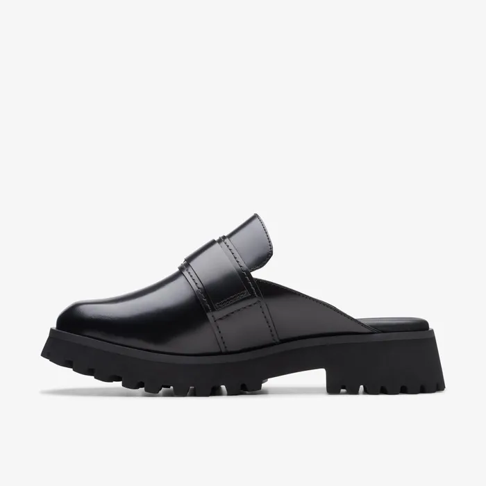 Stayso Free Black Leather Women Clarks Clogs and Mules