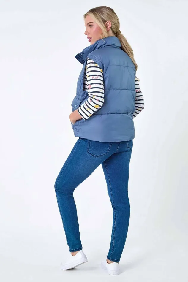 Steel Blue Pocket Detail Quilted Gilet Women Roman Coats