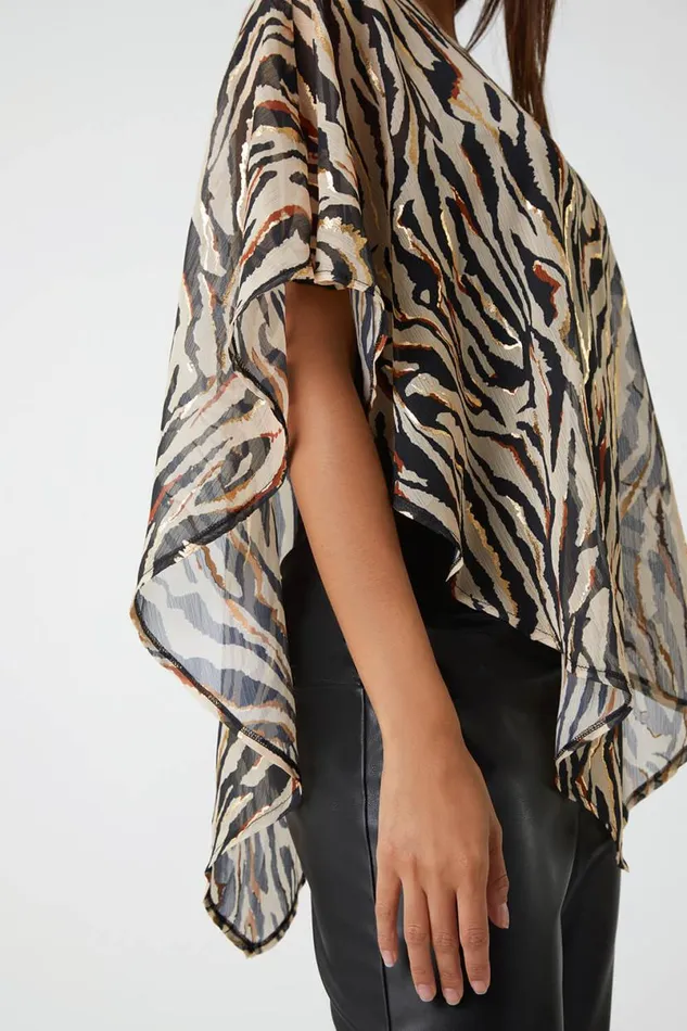 Stone Animal Foil Overlay Stretch Top Women Roman Tops