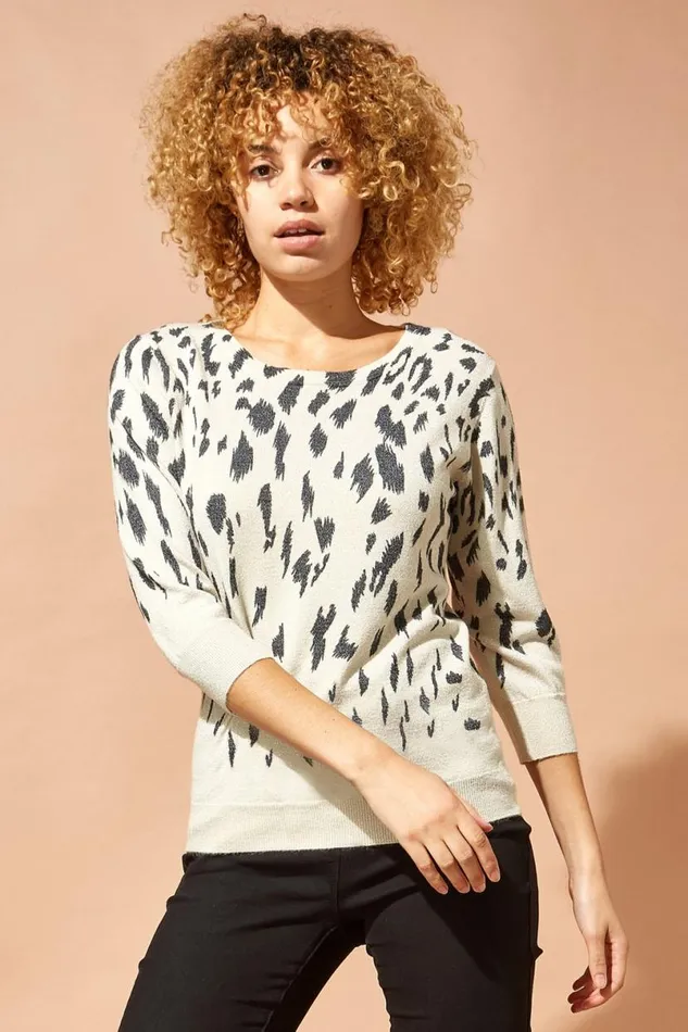 Stone Animal Print Metallic Shimmer Jumper Women Roman Knitwear