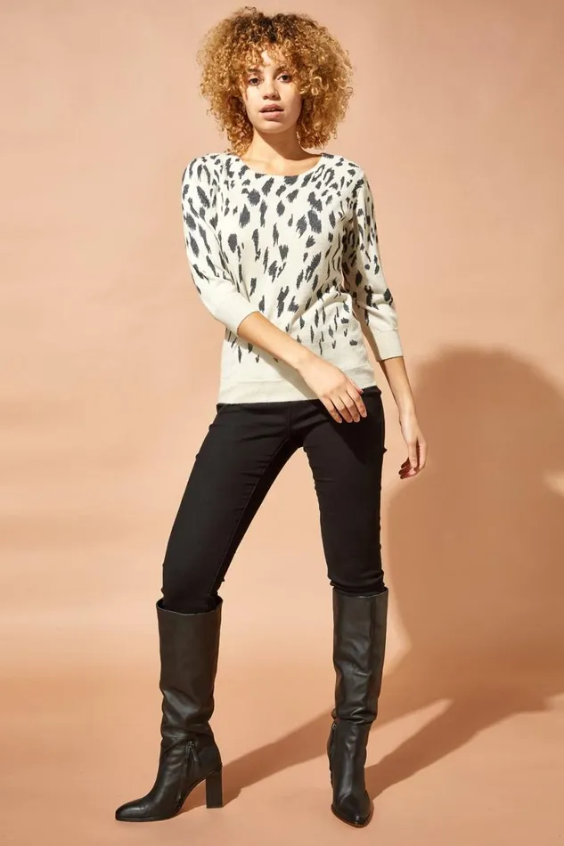 Stone Animal Print Metallic Shimmer Jumper Women Roman Knitwear
