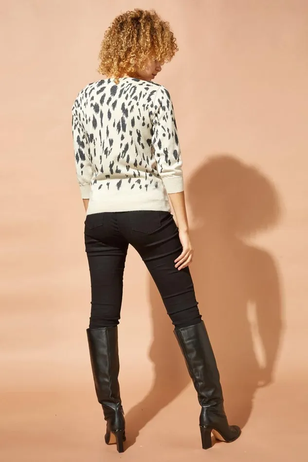Stone Animal Print Metallic Shimmer Jumper Women Roman Knitwear