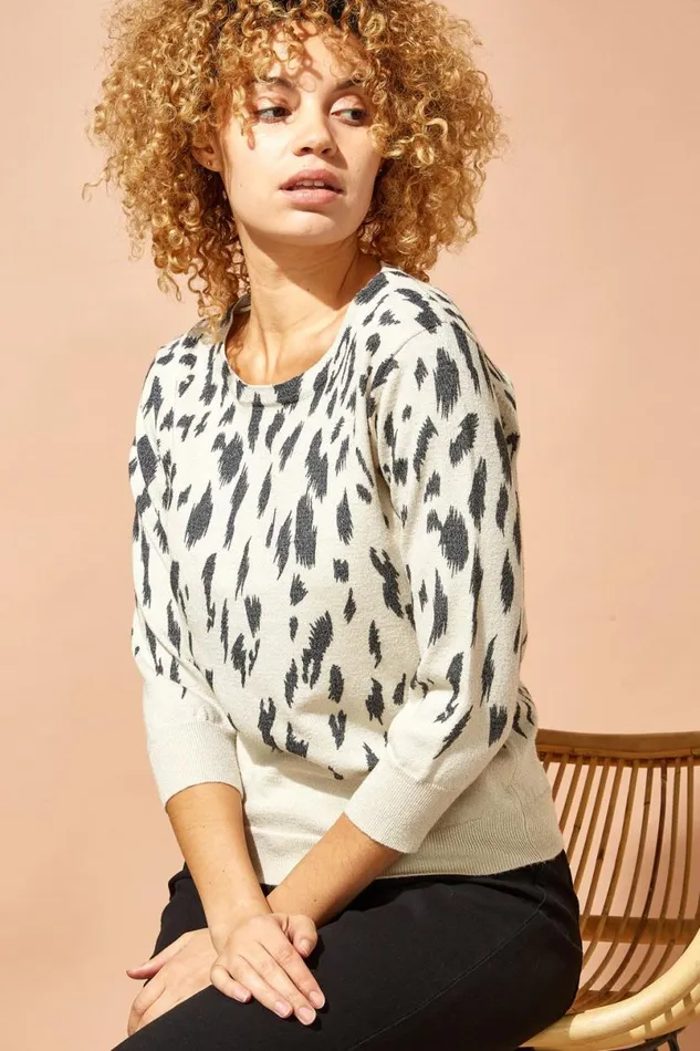 Stone Animal Print Metallic Shimmer Jumper Women Roman Knitwear