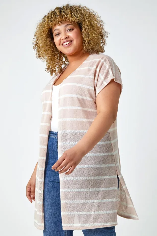 Stone Curve Longline Striped Cardigan Women Roman Knitwear