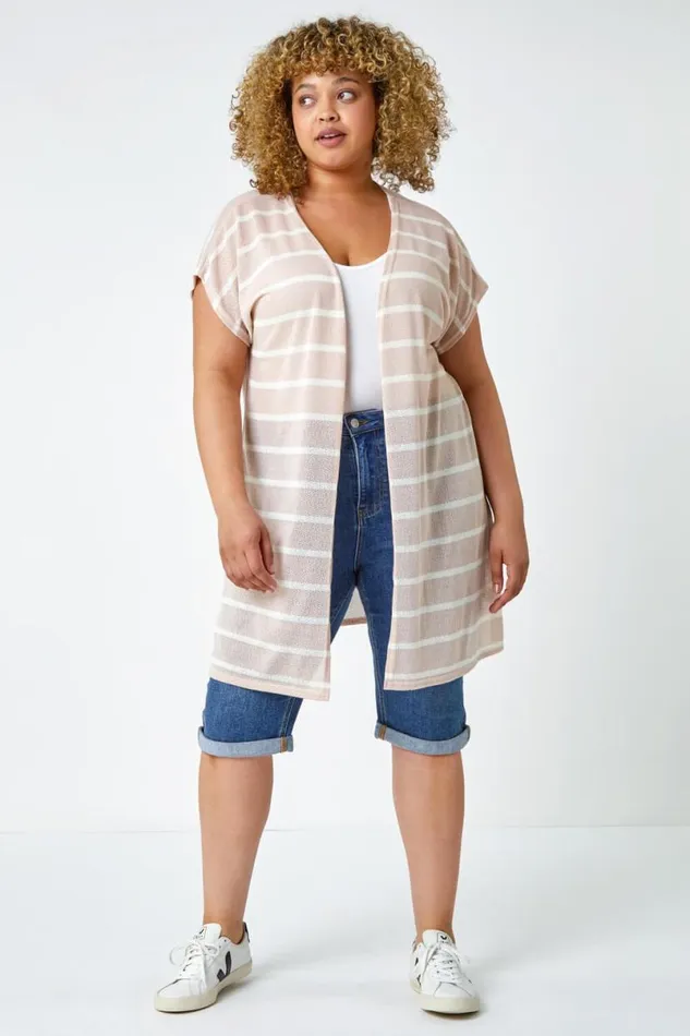 Stone Curve Longline Striped Cardigan Women Roman Knitwear