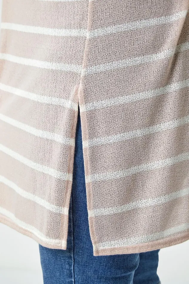 Stone Curve Longline Striped Cardigan Women Roman Knitwear