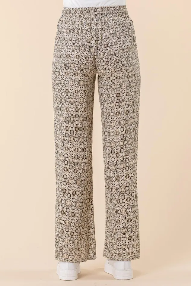 Stone Geometric Elastic Waist Wide Leg Trouser Women Roman Trousers