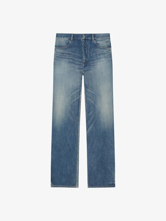 Straight Fit Jeans In Washed Denim Medium Blue Men Givenchy Pants and Shorts
