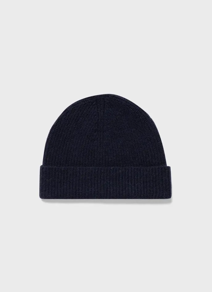 SUNSPEL Hats Scarves Gloves Cashmere Ribbed Hat Navy 8211 MenWomen