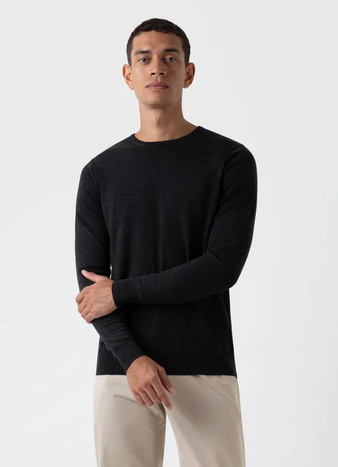 SUNSPEL Knitwear ExtraFine Merino Crew Neck Charcoal Melange 8211 Men