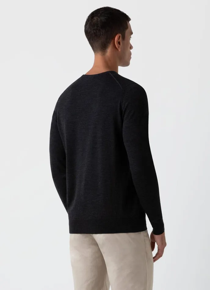 SUNSPEL Knitwear ExtraFine Merino Crew Neck Charcoal Melange 8211 Men