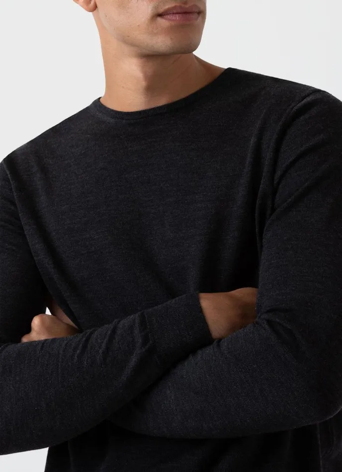 SUNSPEL Knitwear ExtraFine Merino Crew Neck Charcoal Melange 8211 Men