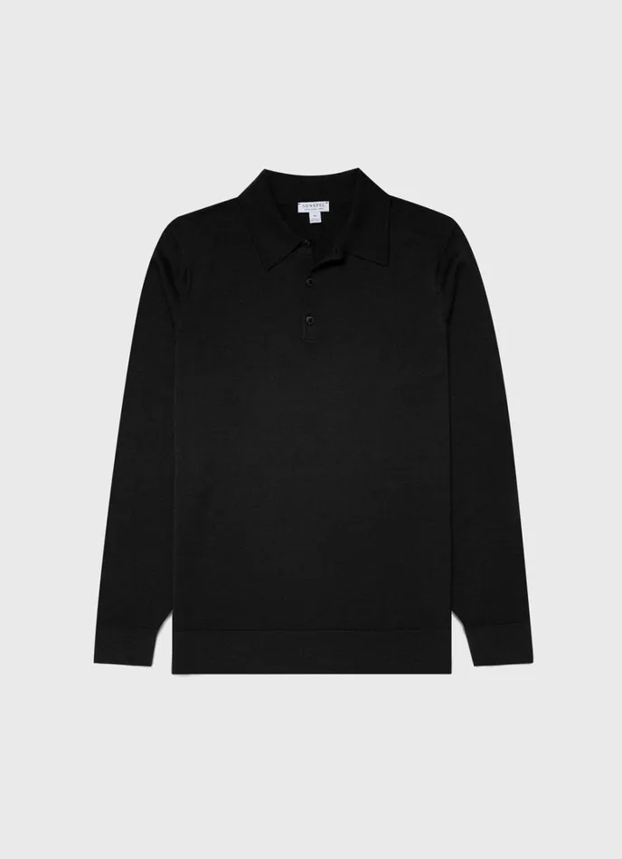 SUNSPEL Knitwear ExtraFine Merino Polo Shirt Black 8211 Men
