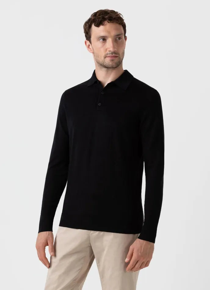 SUNSPEL Knitwear ExtraFine Merino Polo Shirt Black 8211 Men