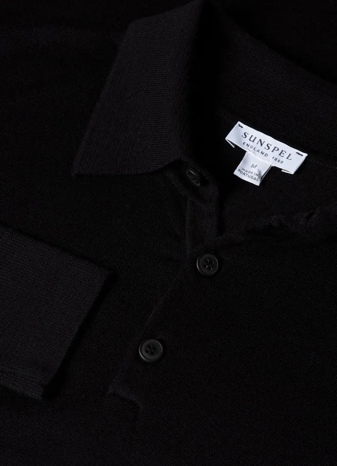 SUNSPEL Knitwear ExtraFine Merino Polo Shirt Black 8211 Men