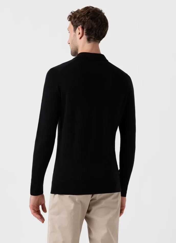 SUNSPEL Knitwear ExtraFine Merino Polo Shirt Black 8211 Men