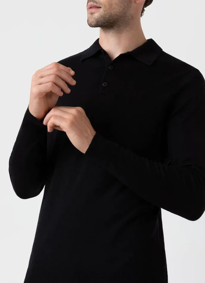 SUNSPEL Knitwear ExtraFine Merino Polo Shirt Black 8211 Men