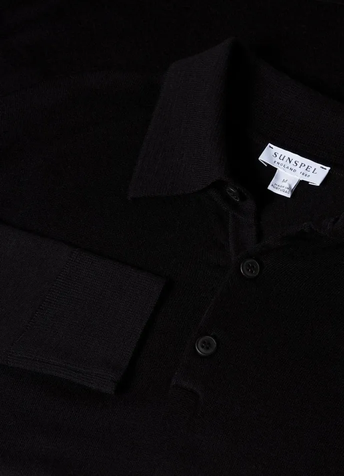 SUNSPEL Knitwear ExtraFine Merino Polo Shirt Black 8211 Men