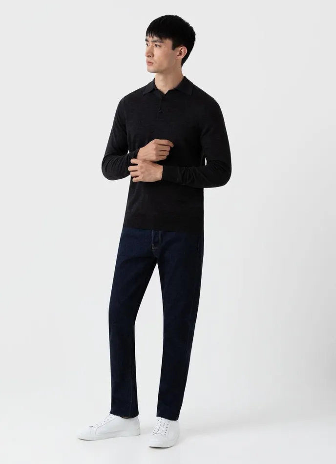 SUNSPEL Knitwear ExtraFine Merino Polo Shirt Charcoal Melange 8211 Men