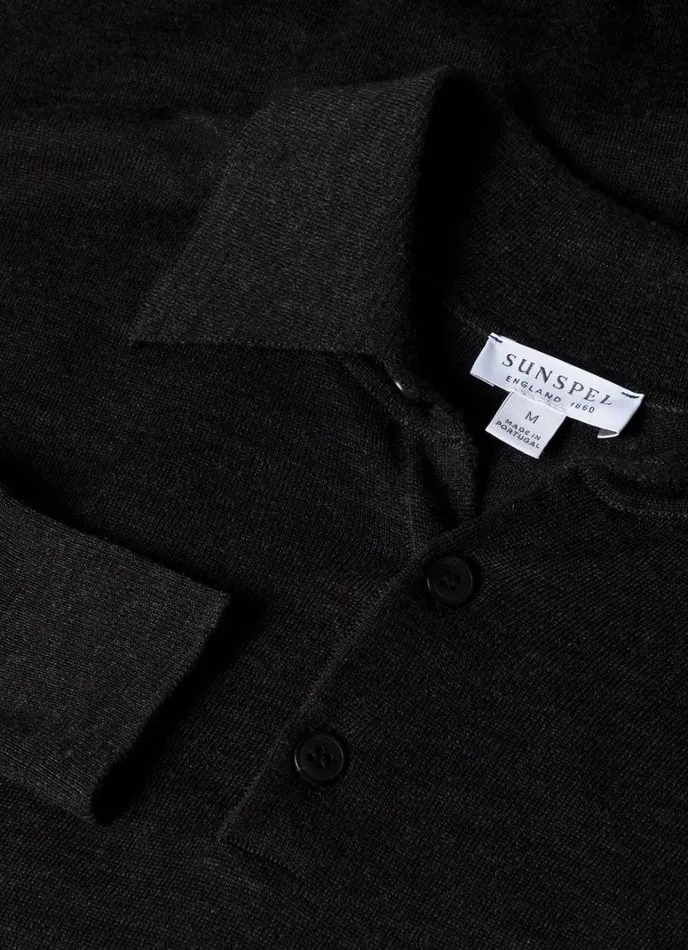 SUNSPEL Knitwear ExtraFine Merino Polo Shirt Charcoal Melange 8211 Men