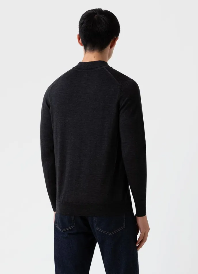 SUNSPEL Knitwear ExtraFine Merino Polo Shirt Charcoal Melange 8211 Men