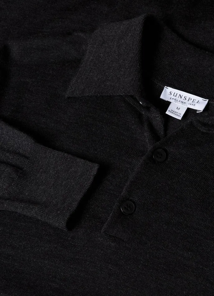 SUNSPEL Knitwear ExtraFine Merino Polo Shirt Charcoal Melange 8211 Men