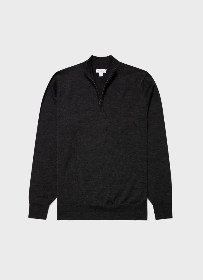 SUNSPEL Knitwear ExtraFine Merino Zip Neck Charcoal Melange 8211 Men