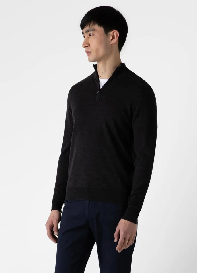 SUNSPEL Knitwear ExtraFine Merino Zip Neck Charcoal Melange 8211 Men