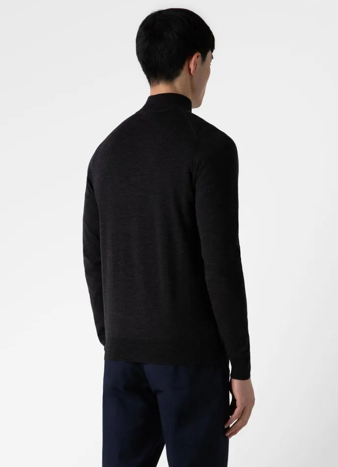 SUNSPEL Knitwear ExtraFine Merino Zip Neck Charcoal Melange 8211 Men